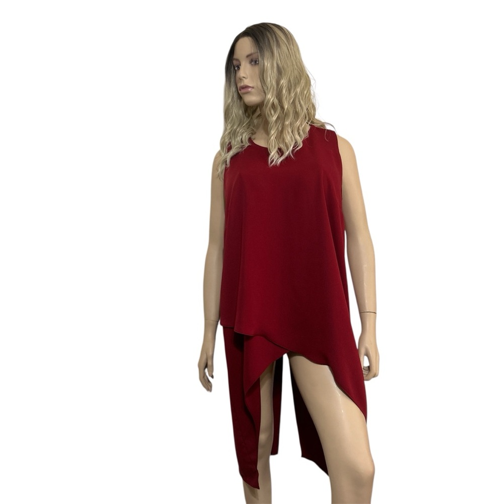 Alfani Red Sleeveless High-Low Asymmetrical Split Hem Shift Dress Size 12